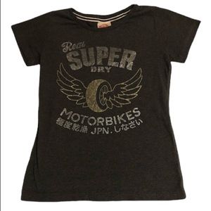 Superdry Small Short Sleeve Shirt Dark Grey with Wheels & Wings